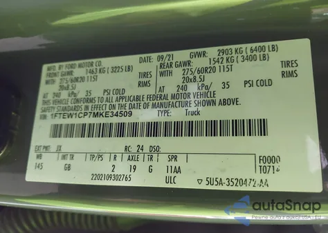 2021 Ford F-150 Xl z USA, uszkodzony, nr VIN 1FTEW1CP7MKE34509